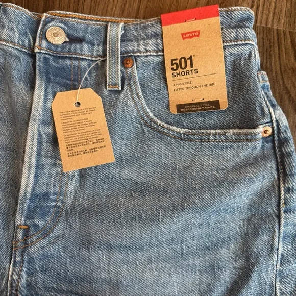 Women's Levi's 501 Button Fly Vintage Style Cutoff BLUE Jean Shorts Size 28 NWT - Picture 2 of 9